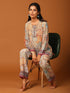 Samma Chikankari Co-ord Set in Polysilk for Women- Orange multicolour Print